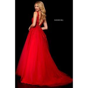 1001 Sherri Hill size 8 red floral embroidered jeweled ball gown prom formal